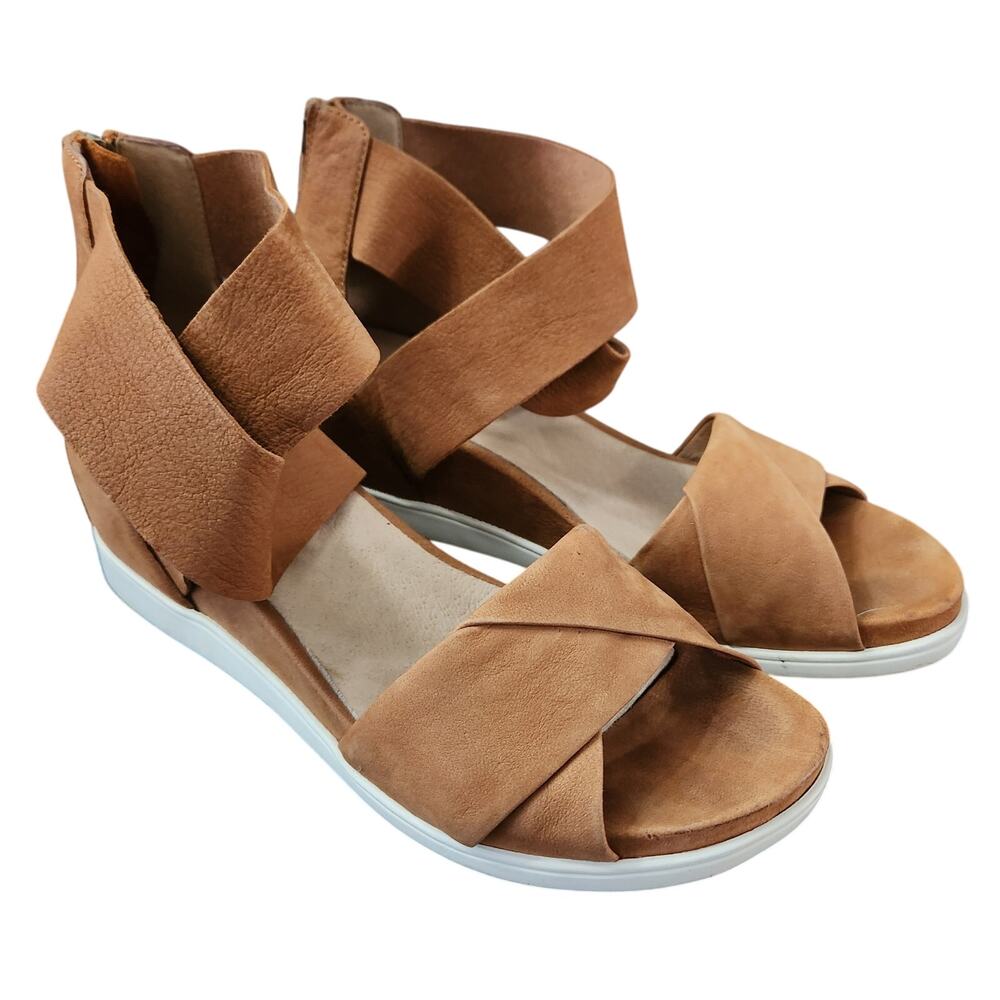 Eileen Fisher Viv Tumbled Nubuck Wedge Sandal Size 8.5